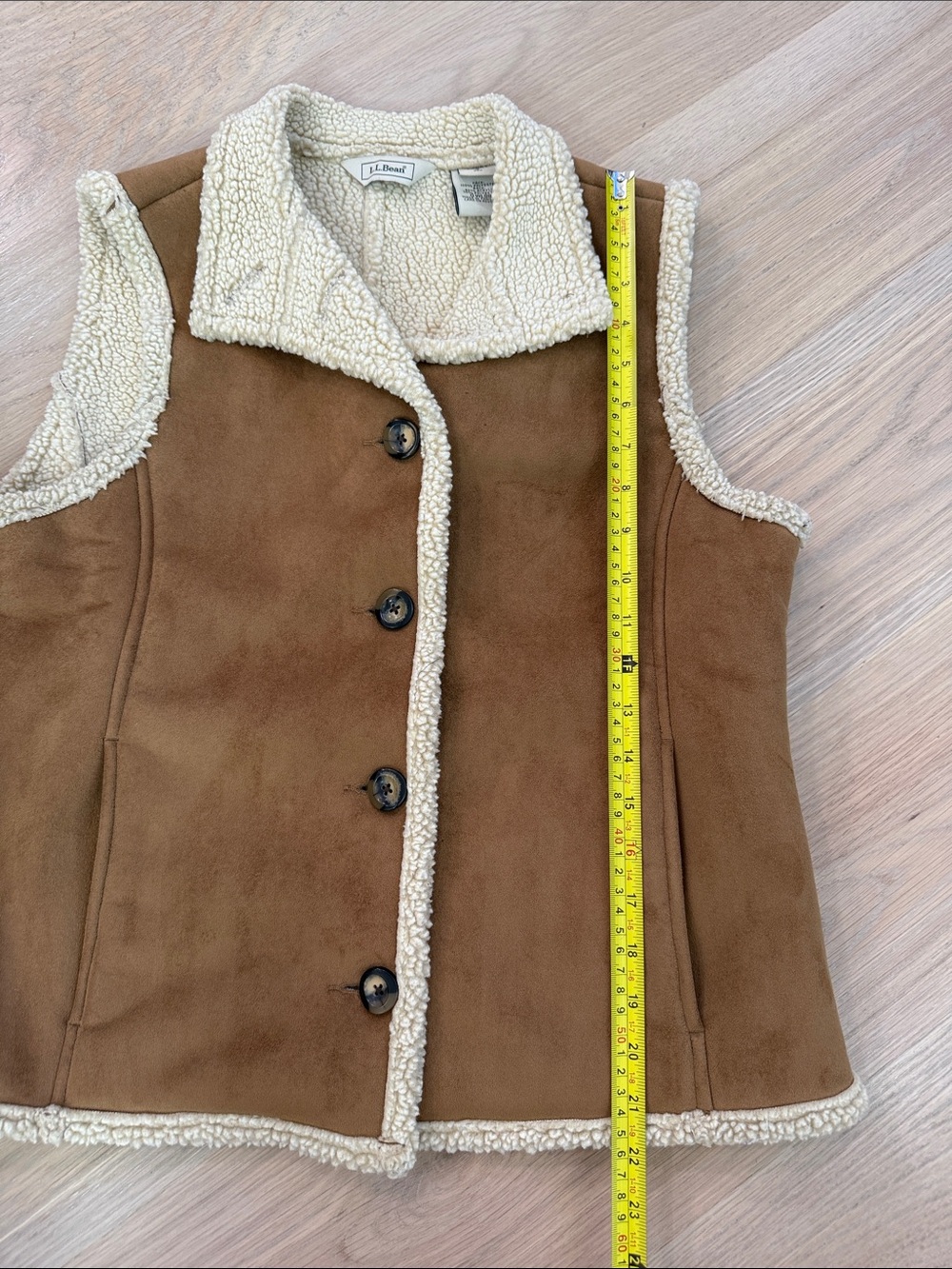 L.L. Bean Women's Brown Suede-Look Sherpa Vest - Picture 4 of 7